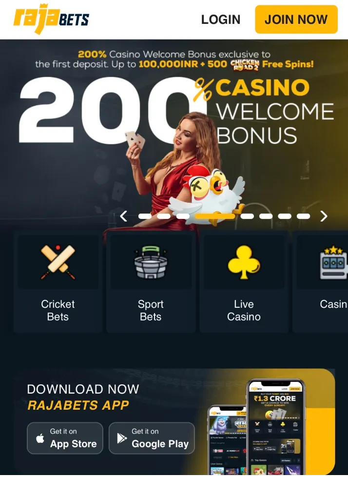 Rajabets app bonuses